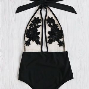 Flower Embroidery Mesh Halter Monokini - XL NWT!